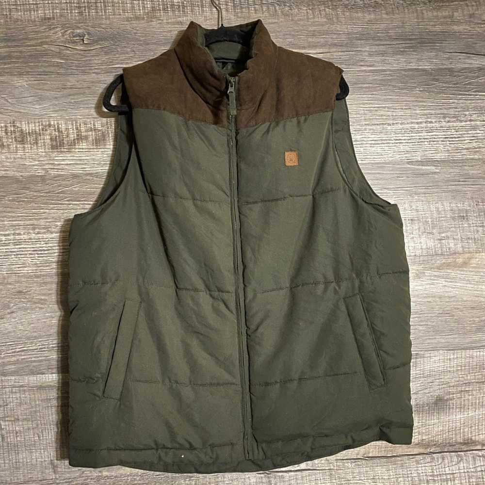 Coleman Large Green Two Tone Puffer Pocket Zip Outdoor Hiking Camping Vest